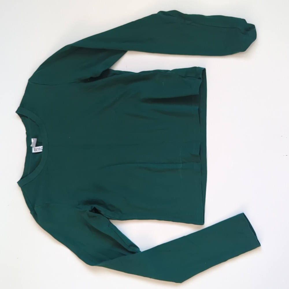 Divided H&M Basic Womens Shirt Long Sleeve Crop Top Green Crew Neck